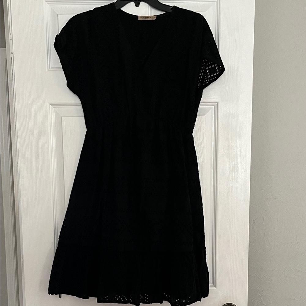 Black Eyelet Mini Dress with Short Sleeves